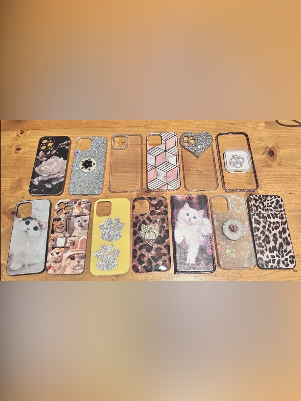 Lot of 13 iPhone Pro Max Phone Cases w Rhinestone Frame Camera Lens Protector